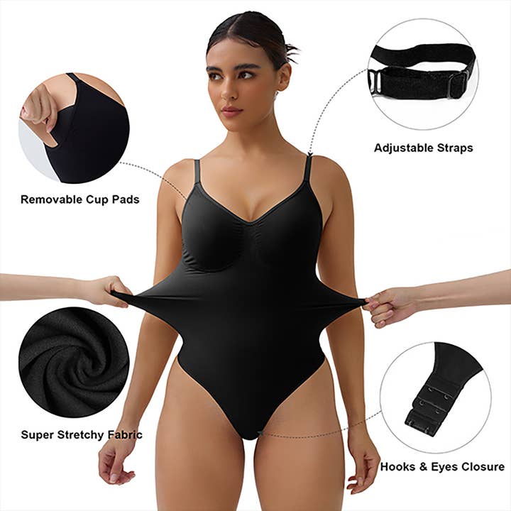 SHAPERX - Wholesale Shapewear - Women's - SHAPERX Bodysuit for Women Tummy Control Shapewear Seamless Sculpt Body Shaper with Removable Pads