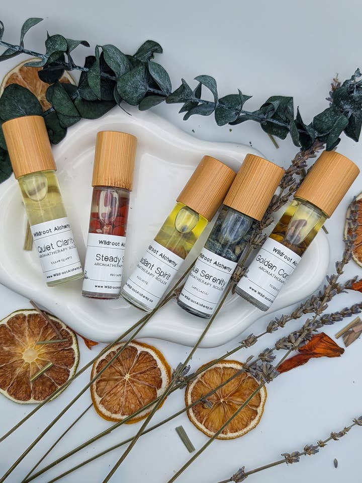 Crystal Infused Intention Roller Collection • Mental & Energy Support for wholesale by Wildroot Alchemy