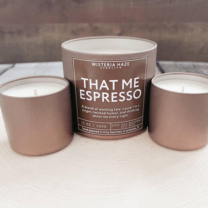 That Me Espresso Candle for wholesale by Wisteria Haze Creative