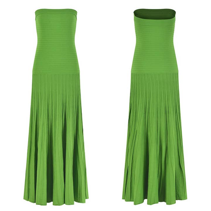 Productseeker - Vente Robe – femme - Robe plissée d'été verte style western chic à épaules dénudées3