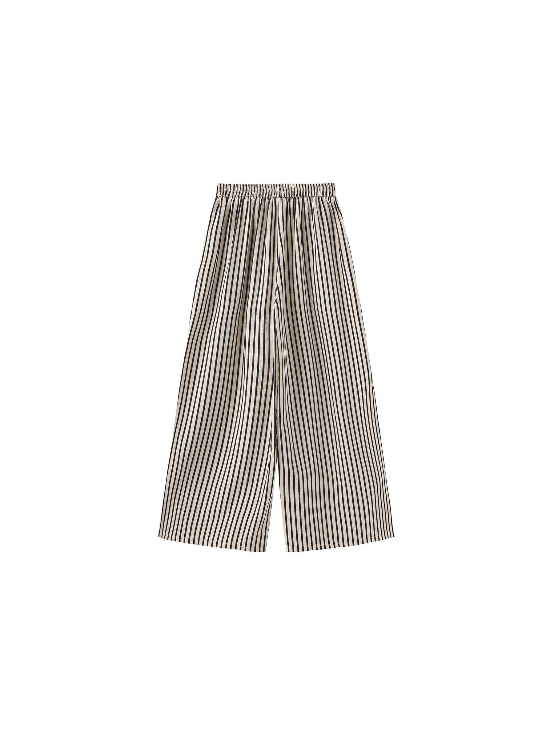 Beige Elastic Waist Striped Straight Trousers for wholesale on Faire7