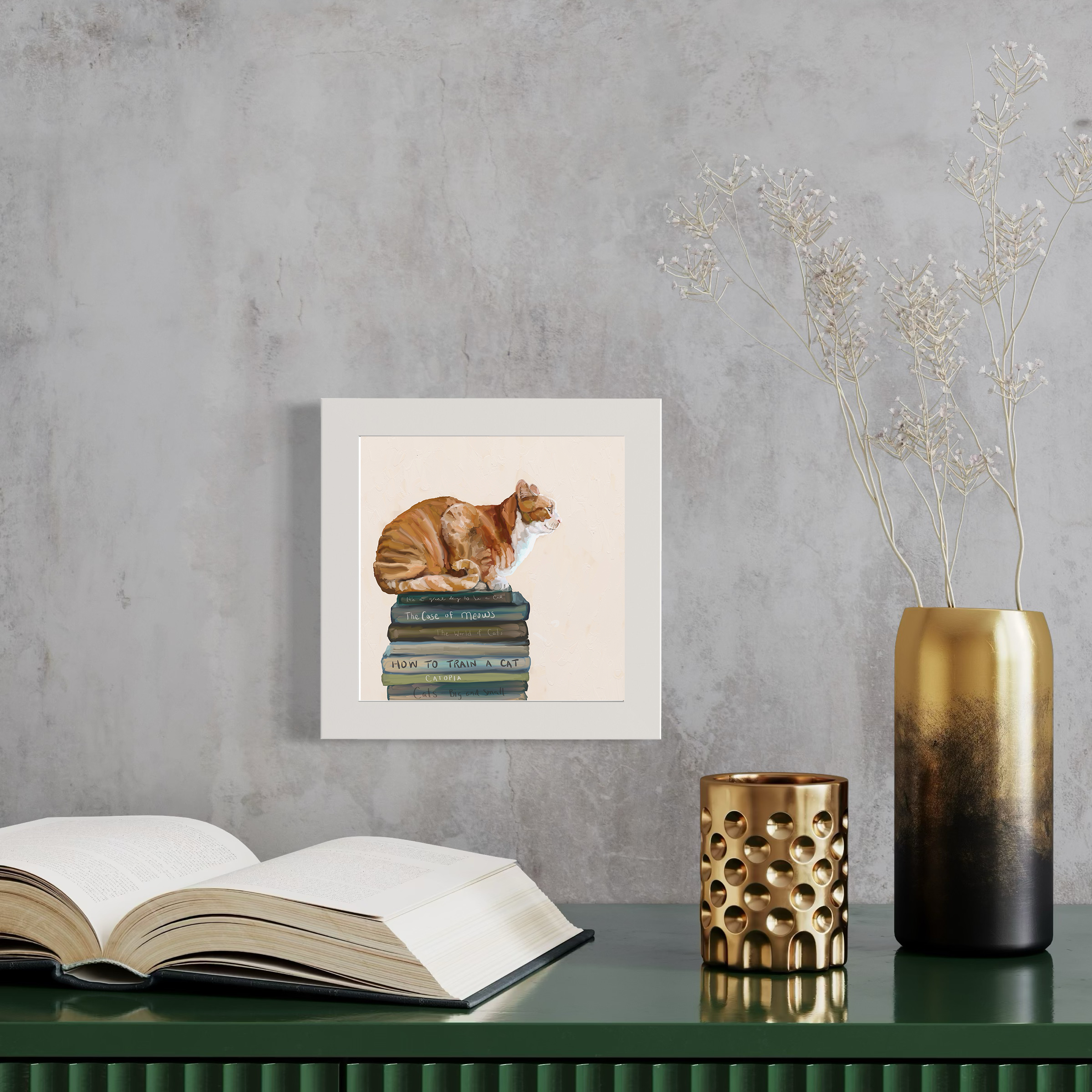 Cathy Walters Art - Wholesale Art Print - Cat on Books 1 Happy Square™1