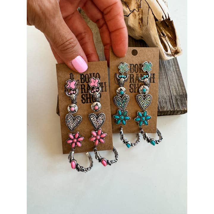 Boho Ranch Shop - Wholesale Stud/Post Earrings - 6 Pair Western Navajo Style Rhinestone Stud Stud Earring Set