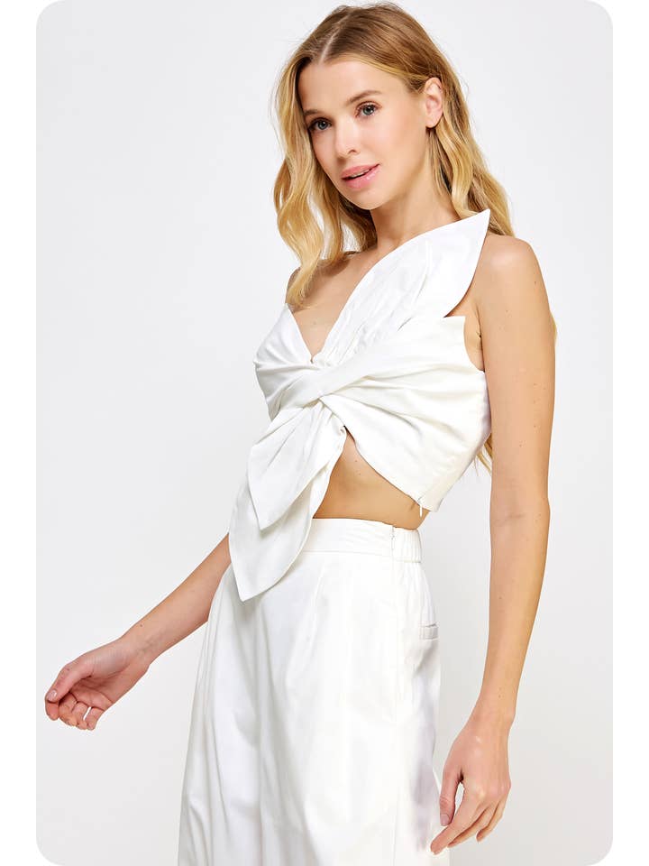 Strut & Bolt - Wholesale Shirt - Women's - One-Shoulder Knotted Flower Bow Crop Top12