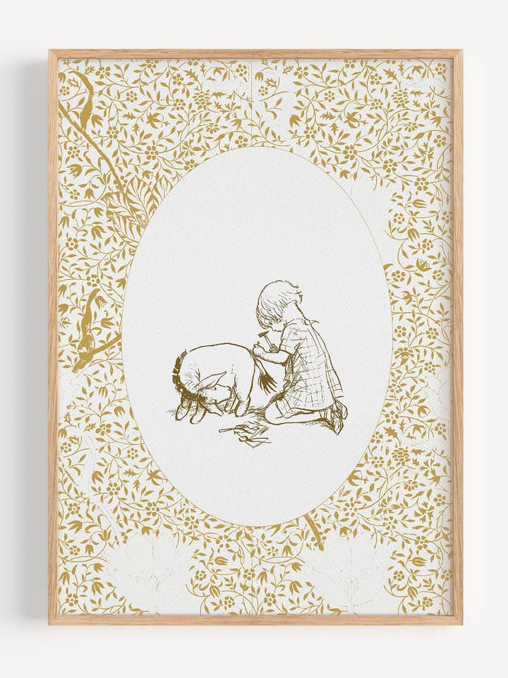 Impression Or Winnie l'Ourson Bourriquet | Art mural classique pour chambre d'enfant I161-8 pour la vente par Peardrop Prints