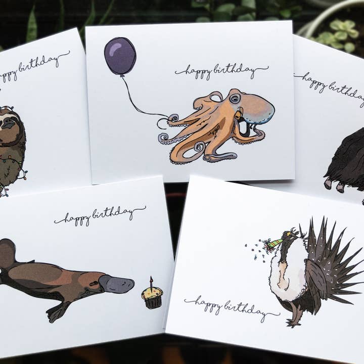 Funky Animal verjaardagskaartenset: Luiaard-versie voor wholesale door abigail hausman design & illustration