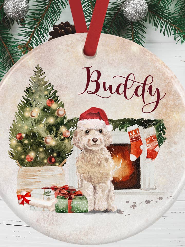 Cream Cockapoo Christmas Decoration for wholesale by WagATudeTags