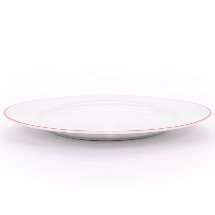 Happy Homewares – wholesale Dinner plate – Set of 4 Durable White Ceramic Dinner Plates with Elegant Red Rim4