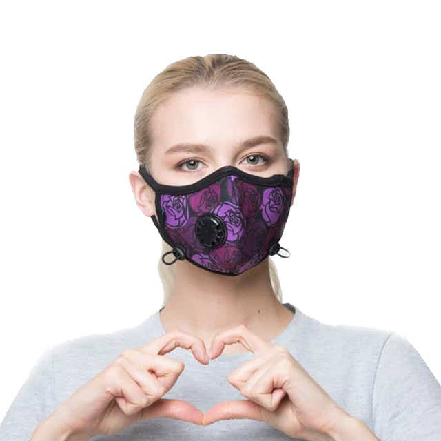 Cambridge Mask Co - Wholesale Protective Face Mask/Shield - The 65Roses PRO, Purple Roses Flower Pattern Face Mask3