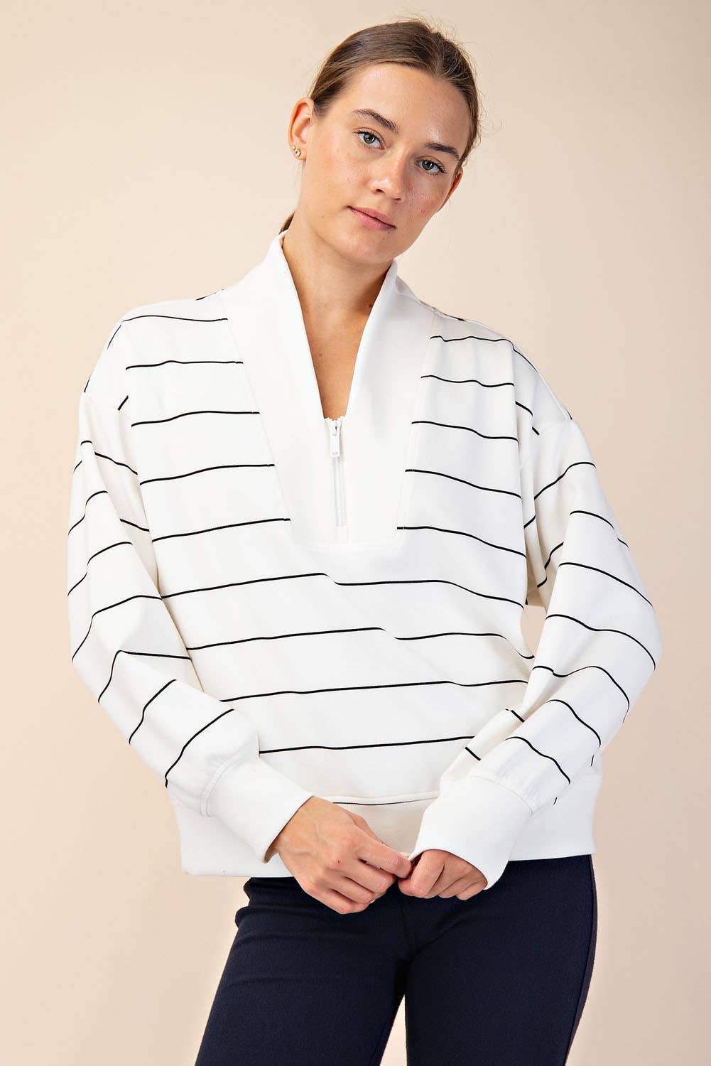 Rae Mode - Wholesale Jacket - Women's - MODAL SCUBA STRIPE V-NECK JACKET4
