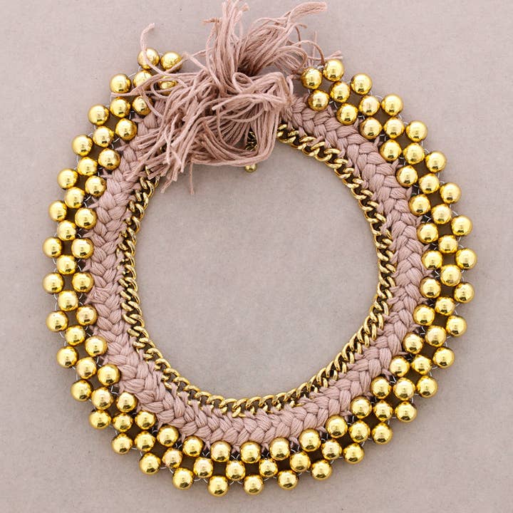 Sonata - Vente Bijoux à boutons pression - Collier ras-du-cou en fil tressé avec perles dorées2