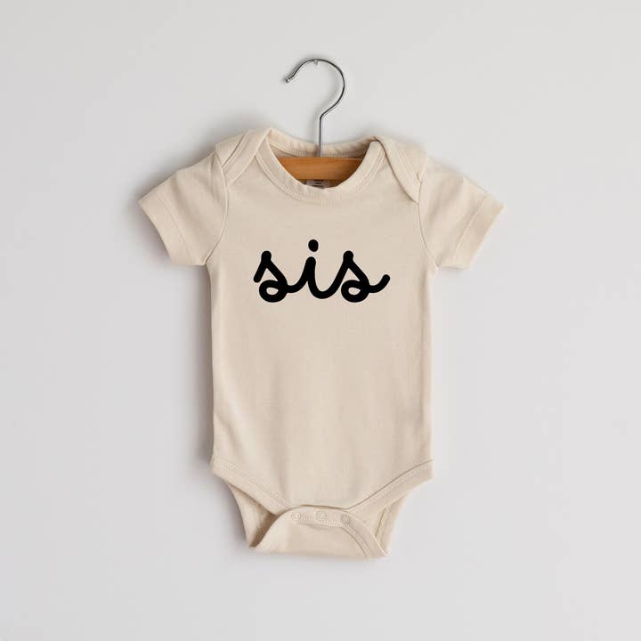 Gladfolk - Wholesale Bodysuit (Non-Footed) - Baby - Cream Sis Script Baby Organic Bodysuit Sister Outfit