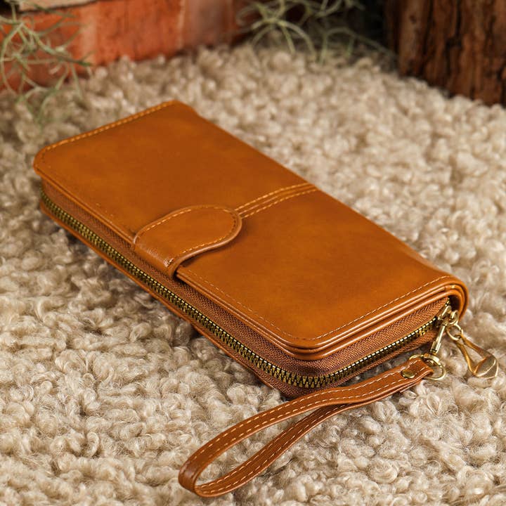 Oatmeal Bria Zip Around Wrist Strap Long Wallet for wholesale on Faire2