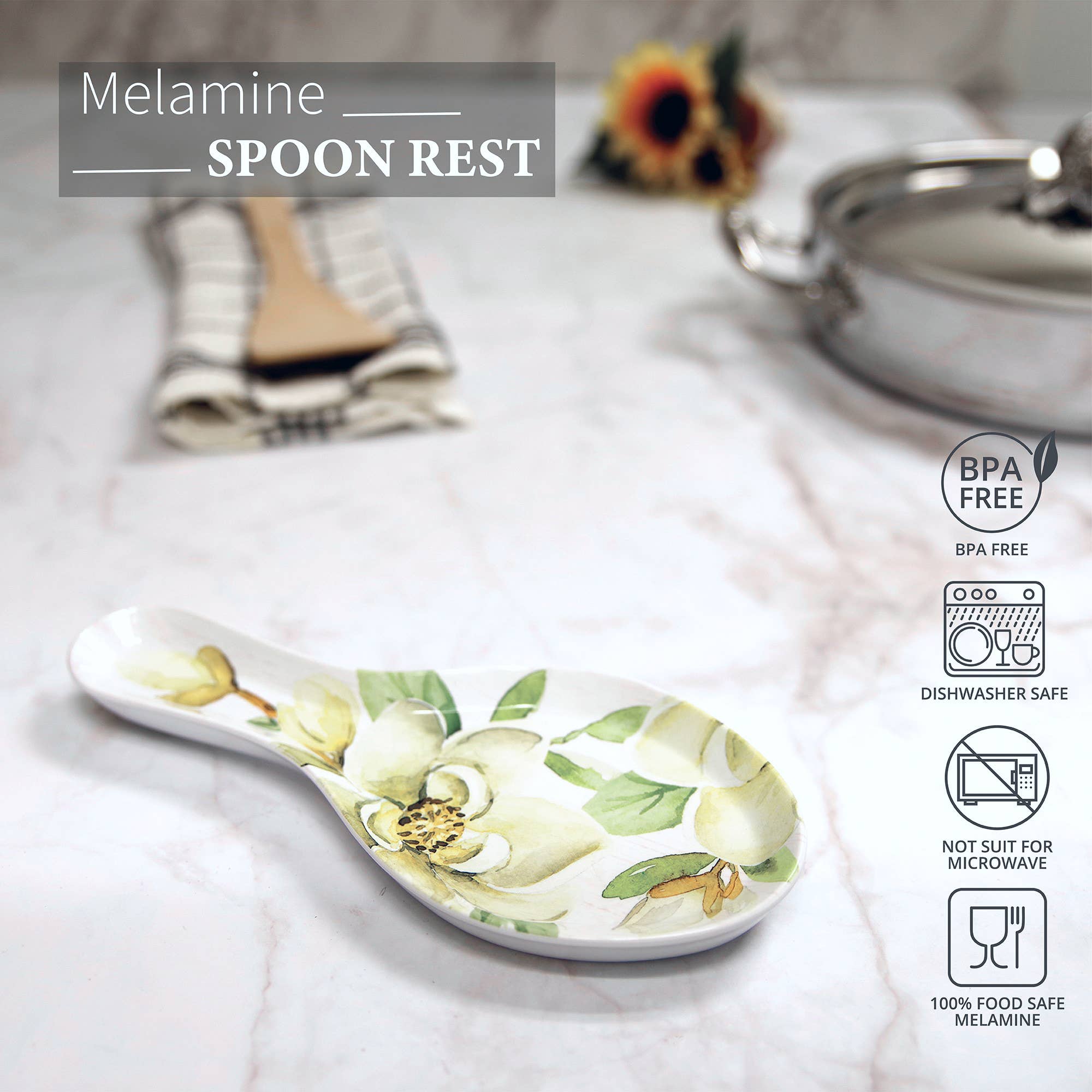 Supreme Housewares - Wholesale Spoon Rest - Magnolia Melamine Spoon Rest1