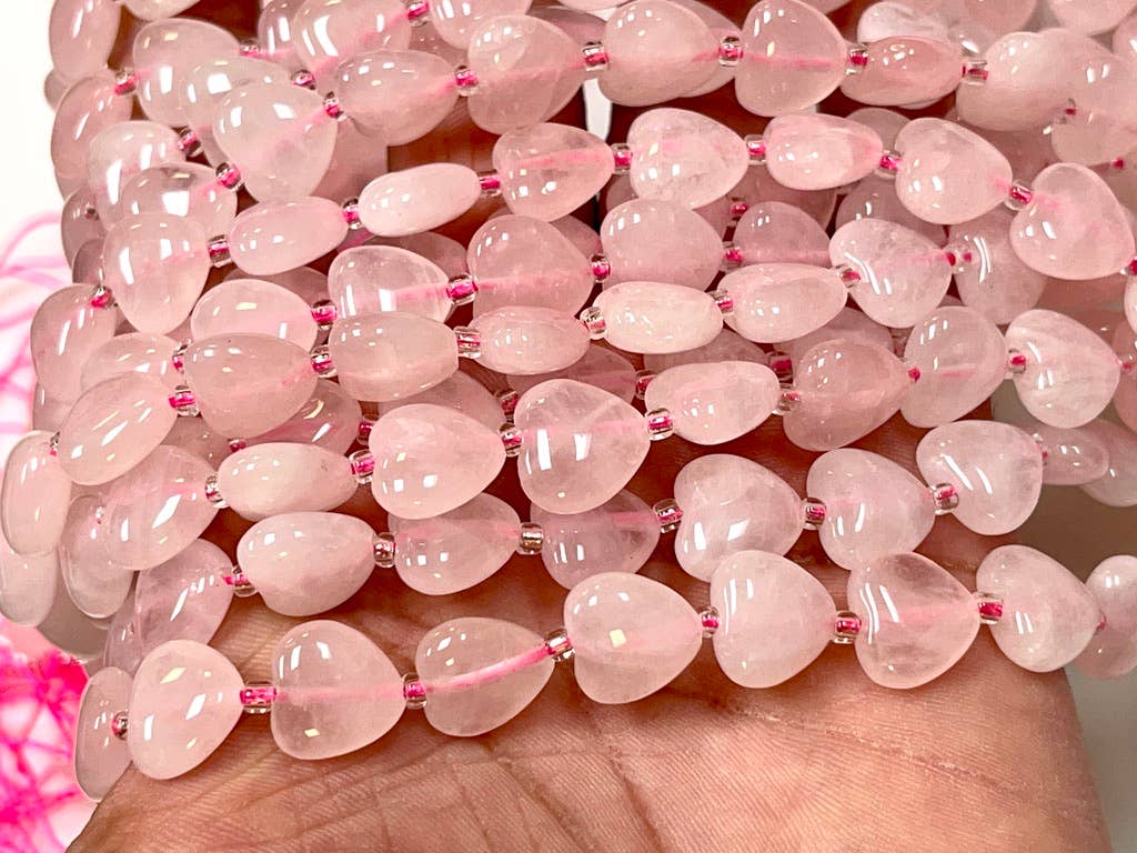 TRIVENI USA INC - Vendita all'ingrosso Perline - Filo di perle a forma di cuore in quarzo rosa da 12 mm per creazione di gioielli4