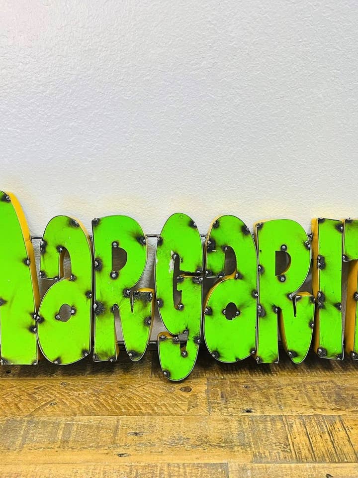 Margarita, Assorted Colors, Recycled Metal Sign for wholesale by Rustic Farm