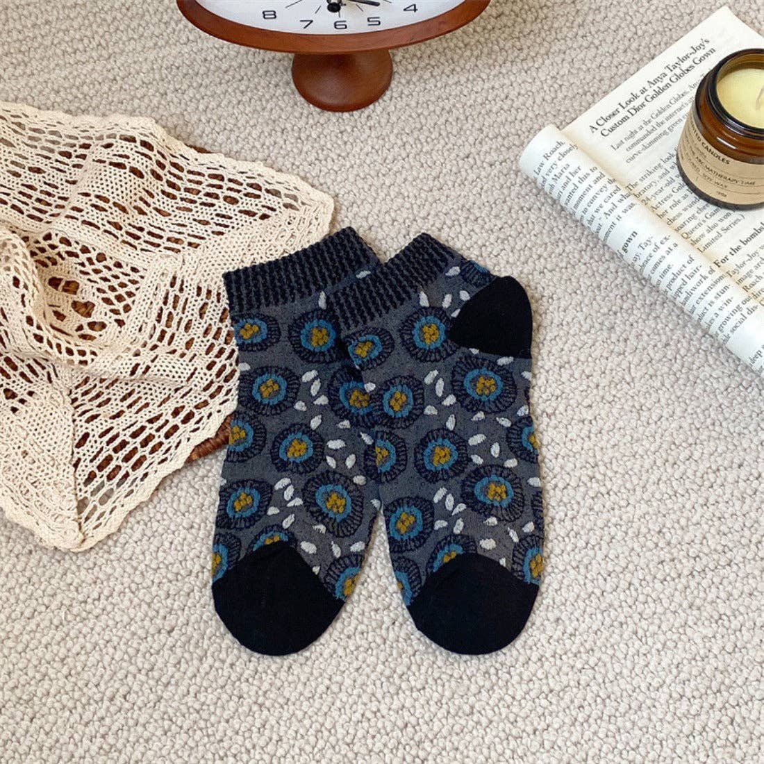 Funkyrel® Atzbranding Limited – Engroshandel Strømper - Dame – Rufia - Blomstermønstret Lavtskårne Sokker11