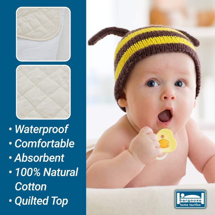 Bassinet - 100% Natural Cotton Top Waterproof Flat Crib Mattress Pad -15 x 30 - 2 Pack for wholesale by Bargoose Home Textiles
