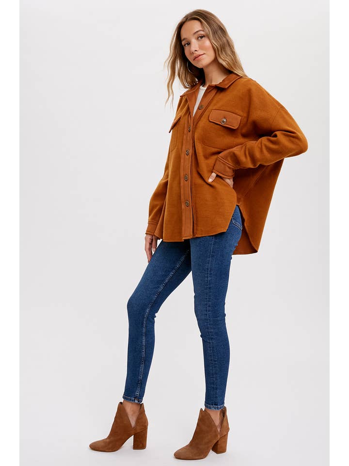 Bluivy – Engroshandel Skjortejakke/shacket – til kvinder – BØRSTET TERRY KNAP OP SHACKET17