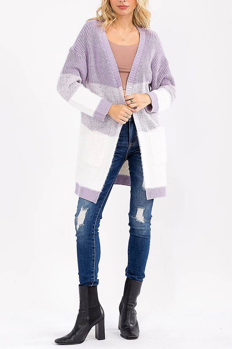 ROUSSEAU - Vendita all'ingrosso Cardigan - Donna - CARDIGAN COLORBLOCK A MANICHE LUNGHE CON TASCHE FRONTALI APERTE10