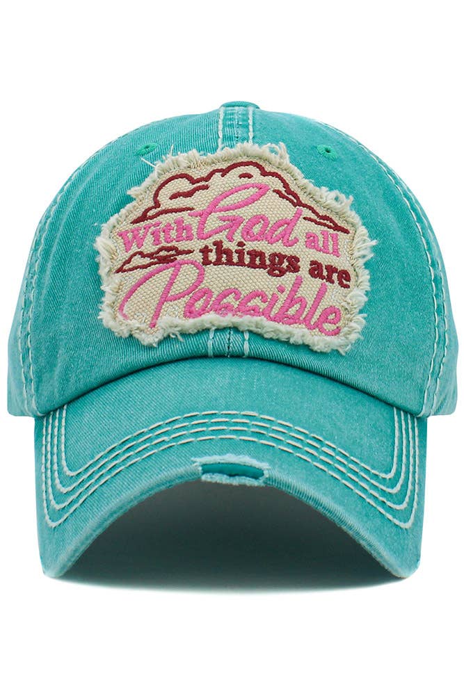 Hana - Wholesale Baseball Cap - Women's - WITH GOD ALL THINGS ARE POSSIBLE Vintage Cap4