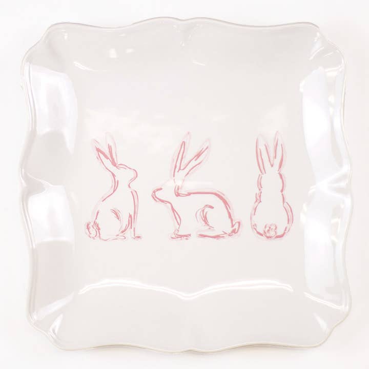 Lily Belle Bunny Square Platter White/Light Pink 11.5x11.5 for wholesale by The Royal Standard