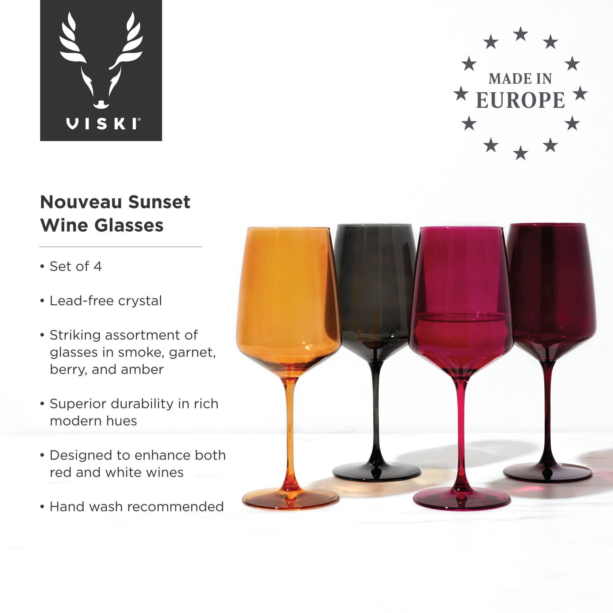 Viski - Wholesale Wine Glass - Reserve Nouveau Crystal Wine Glasses in Sun Set of 45