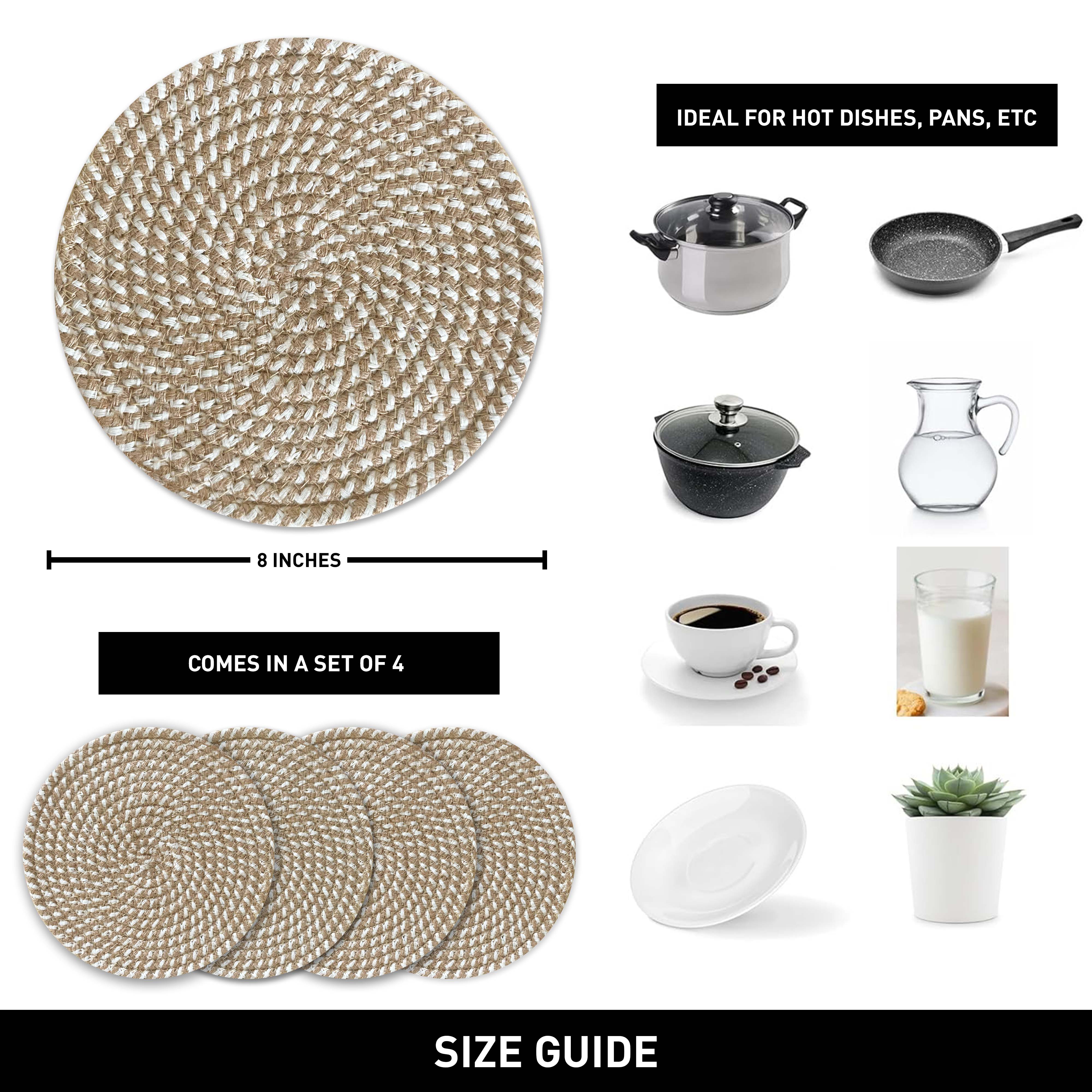 chardin home - Wholesale Trivet - Braided Jute/Cotton Trivets -Natural Jute-8 Inch - Set of 43