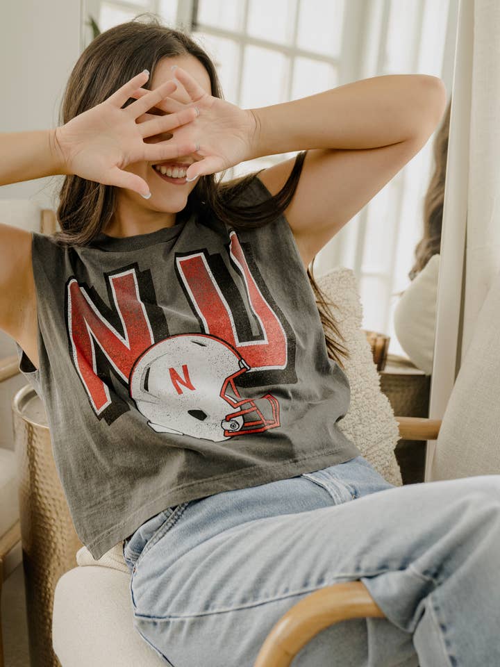 Nebraska Huskers Helmet Fade Charcoal Tank Top for wholesale by LivyLu