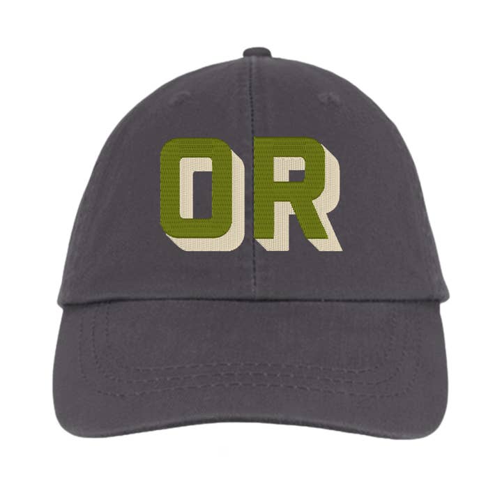 Charcoal Gray Dad Hat - Custom Block Letter Olive & Cream for wholesale by Gracie Designs