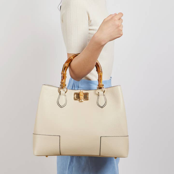 Voemièn - Wholesale Top Handle Bag - Women's - Bamboo Babe Bag in Beige Dollar Leather5