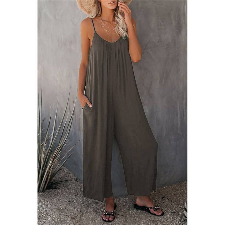 FurDecoration - Wholesale Jumpsuit - Women's - Wide-Leg Spaghetti Strap Loose-Fit Jumpsuit10