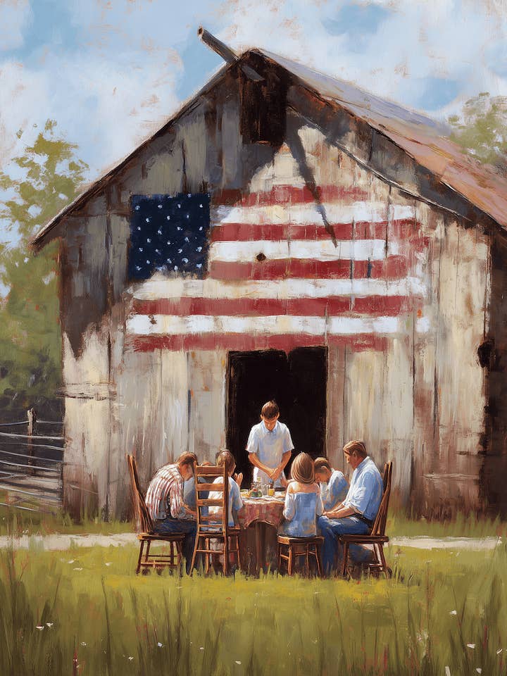 Amerikanskt liv - Sommarmiddag utomhus - Amerikanskt lantliv konsttryck - 8"x10" konstverk för 11"x14" ram för wholesale av Mowbi