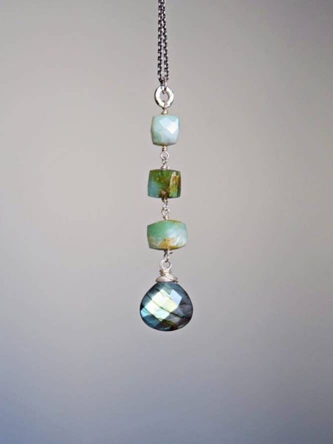Slip Over Green Peruvian Opal and Labradorite Necklace for wholesale by Solana Jewelry