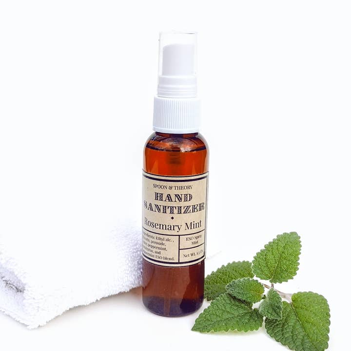 Rosemary Mint Essential Oil Hand Sanitizer Travel Essentials for wholesale by Spoon & Theory Handmade