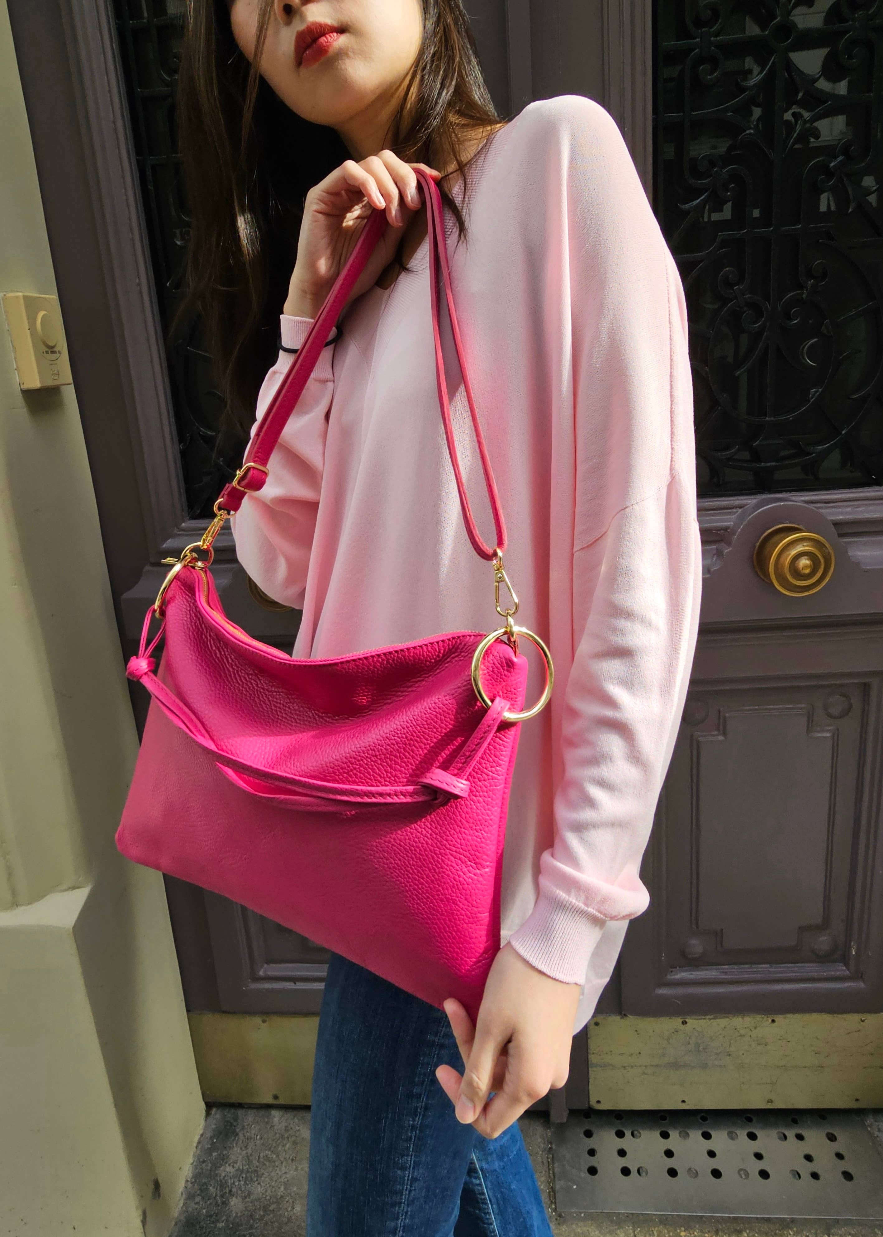 JULIA PARIS - Vente Sac porté épaule – femme - Sac porté épaule et bandoulière en cuir grainé avec anneaux6