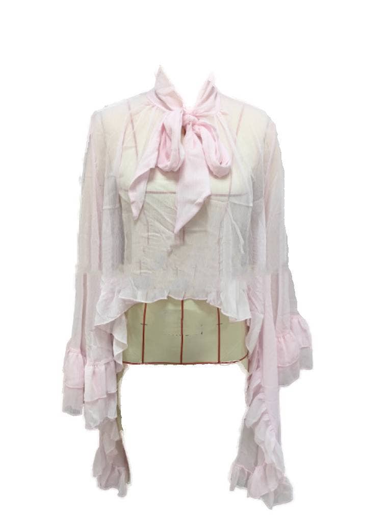 Rosa Clothing - Wholesale Blouse - Women's - billowy ruffle sheer top flowy Full Sleeve Frill Top5