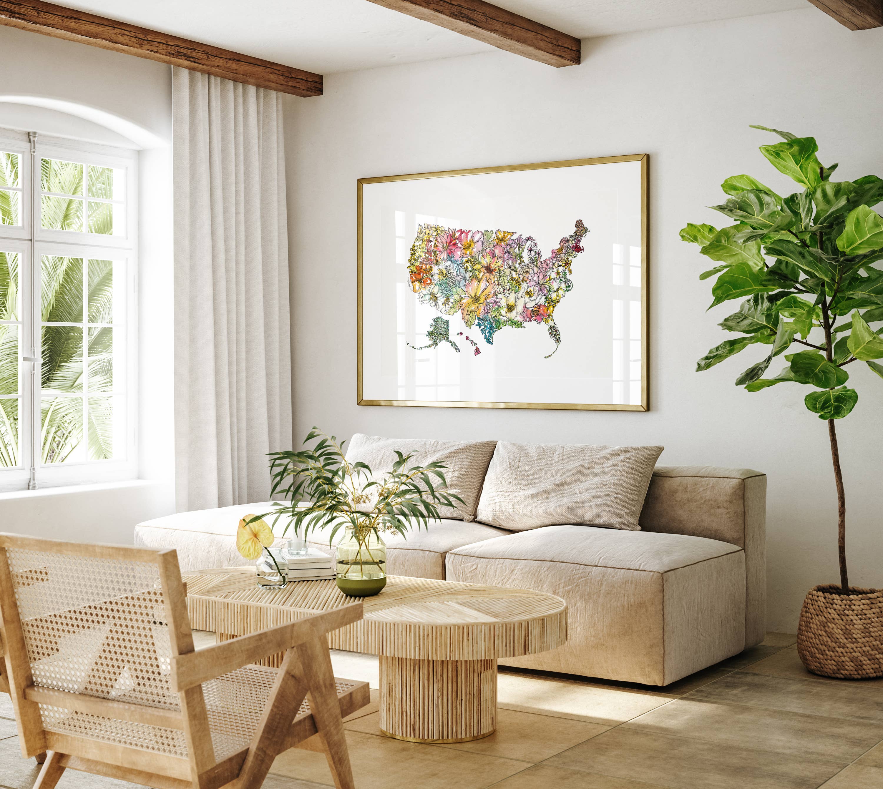 Amanda Klein Co. - Wholesale Art Print - USA Floral Wall Decor Poster featuring 50 State Flowers3