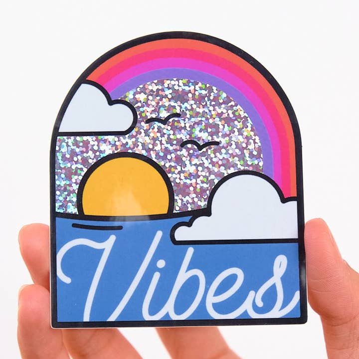 Rainbow Vibes Arch Glitter Sticker for wholesale by Vibe Stickies