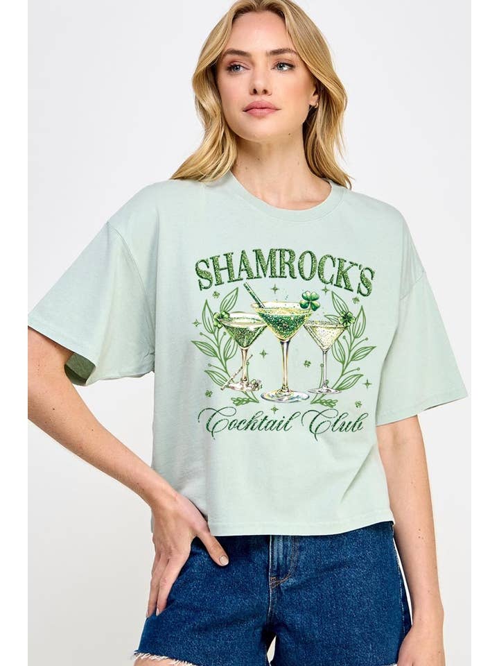COLORBEAR - Wholesale T-Shirt (Graphic) - Unisex - Shamrock's Cocktail Club Graphic Relaxed Crop Top