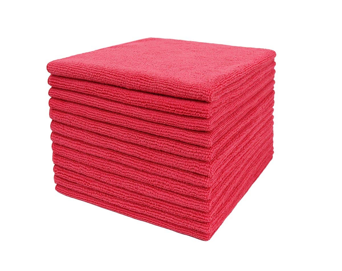 Everplush - Wholesale Cleaning Cloth - Commercial Microfiber Cleaning Cloths, 12 Pack - Red0
