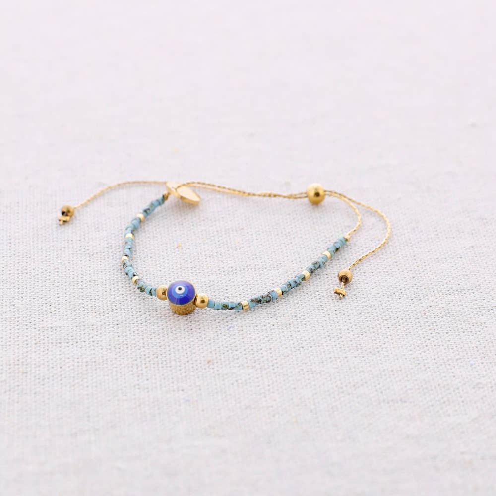 Sonata - Wholesale Snap Jewelry - Steel Macrame Bracelet Miyuki Beads Turkish Eye2