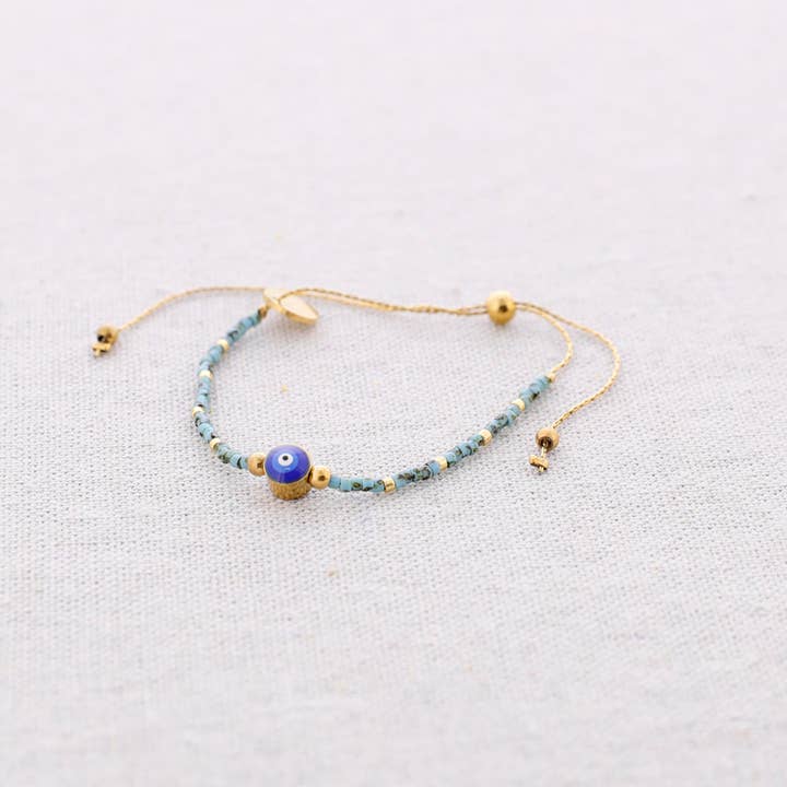 Sonata - Wholesale Snap Jewelry - Steel Macrame Bracelet Miyuki Beads Turkish Eye2