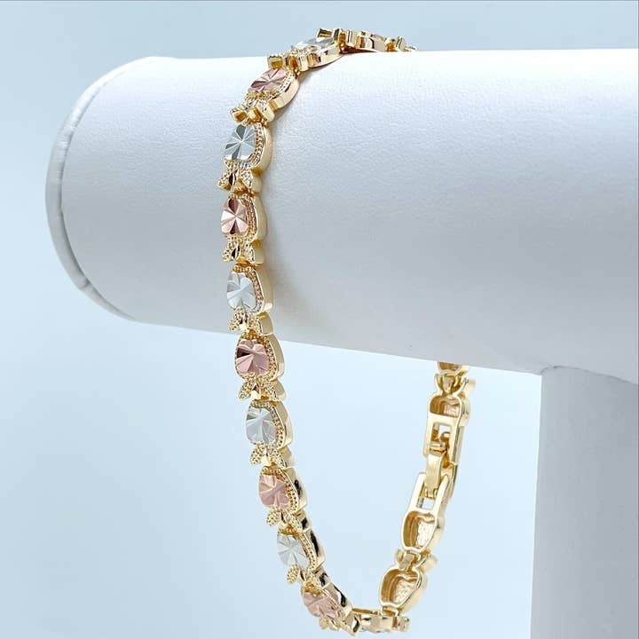 DIJU Jewelry - Wholesale - 18k Gold Filled Three Tone, Tri Tone, Texturized Apple Charms Linked Bracelet, Wholesale Jewelry Making Supplies3