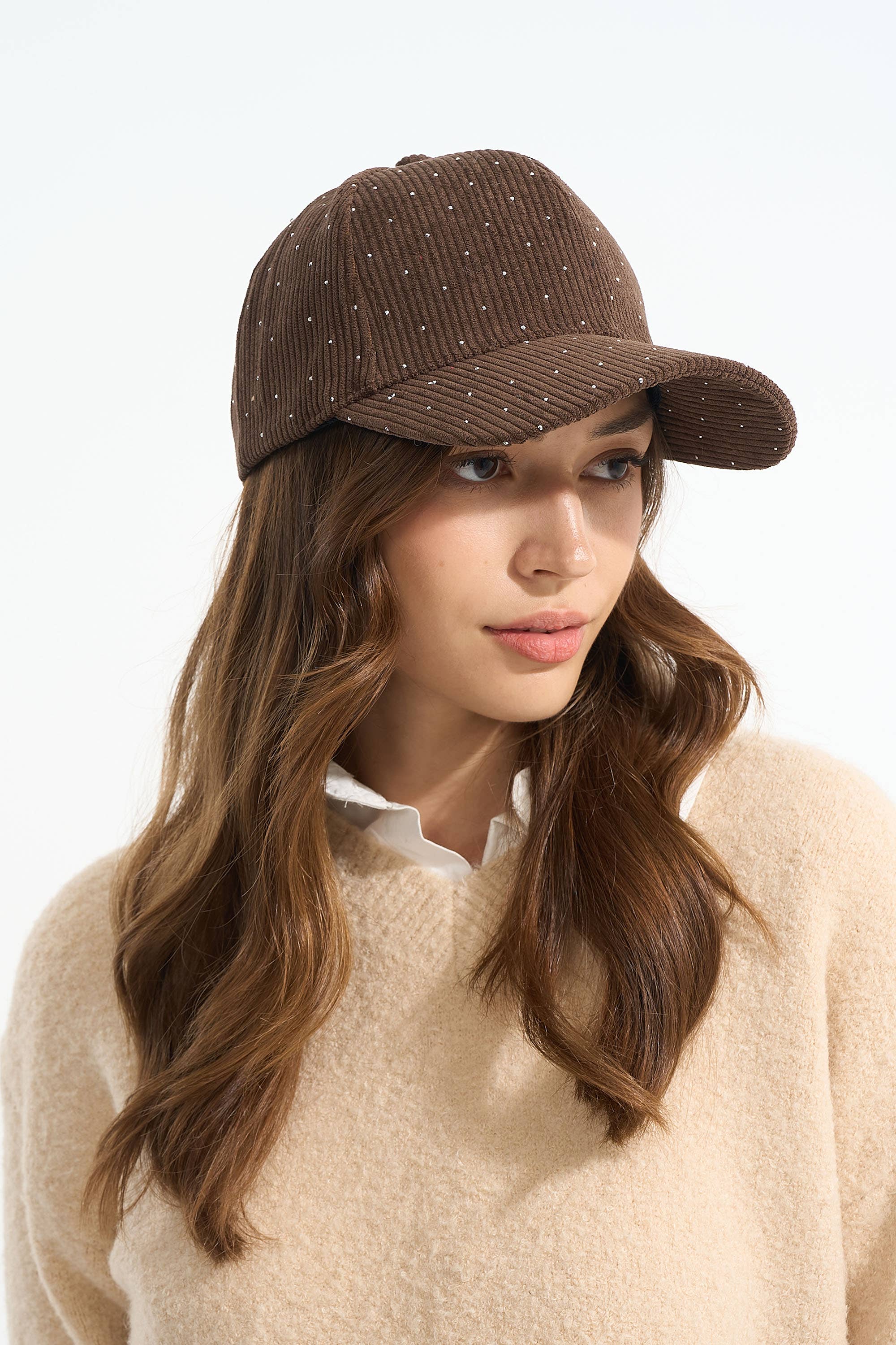 PHANIE MODE - Wholesale Flat Brim Cap - Women’s - H-29359 Ribbed Cap with Rhinestones – Sparkling Elegance2