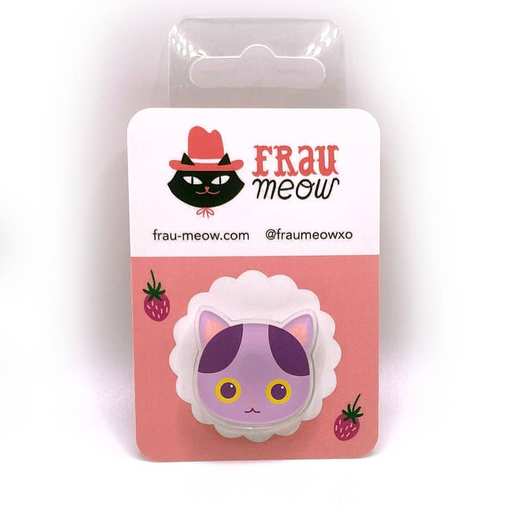 Purple Cat Acrylic Pin for wholesale by Frau Meow