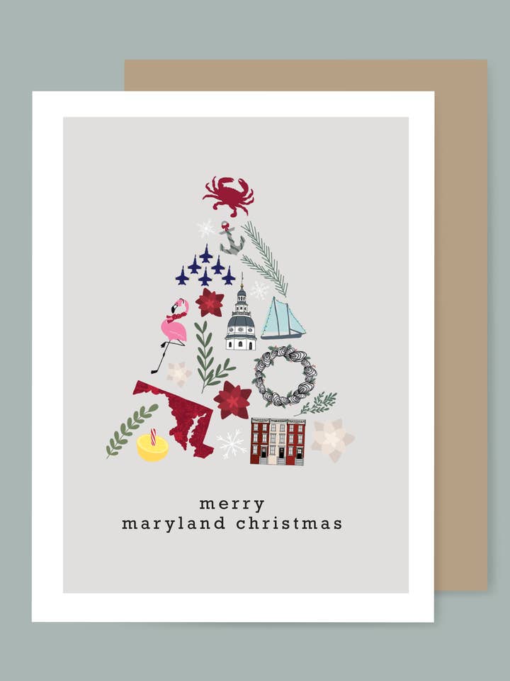 Maryland Christmas Holiday Notecard for wholesale by the letters mdn