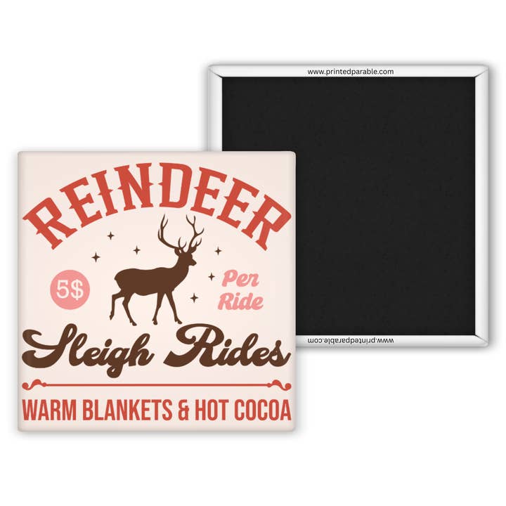 Reindeer sleigh ride vintage magnet for wholesale by Printed Parable