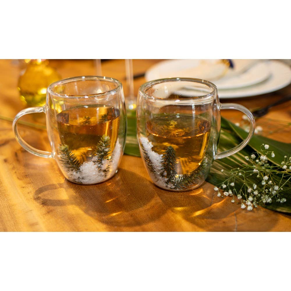 AULICA - Wholesale Coffee/Tea Cup - Double-walled tea cups with white and green flowers - set of 22