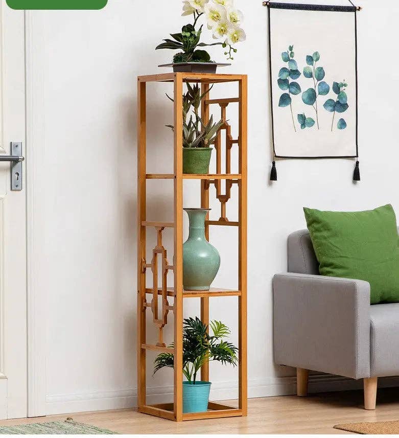 everythingbamboo - Venta al por mayor Soportes para macetas - Soporte de madera de bambú de primera calidad para decoración de plantas, estante tallado, elegante7